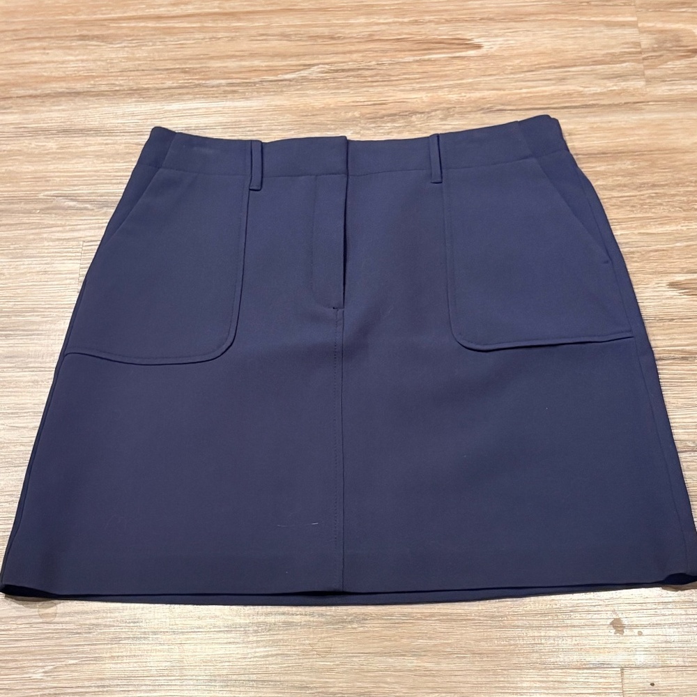 LOFT Navy Blue Knee Length A-Line Skirt with Front Pockets, Size 12